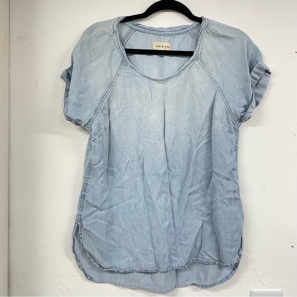 Cloth & Stone Chambray Short Sleeve Womens Blouse S Boho Beachy Coastal Cowboy - Picture 1 of 9